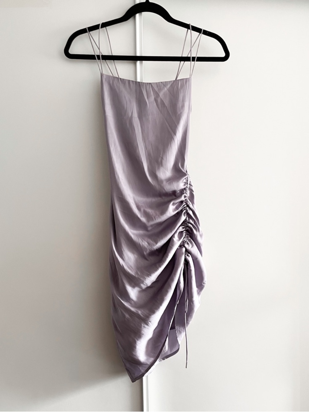 STORIA Lavender Ruched Slip Dress with Spaghetti Straps